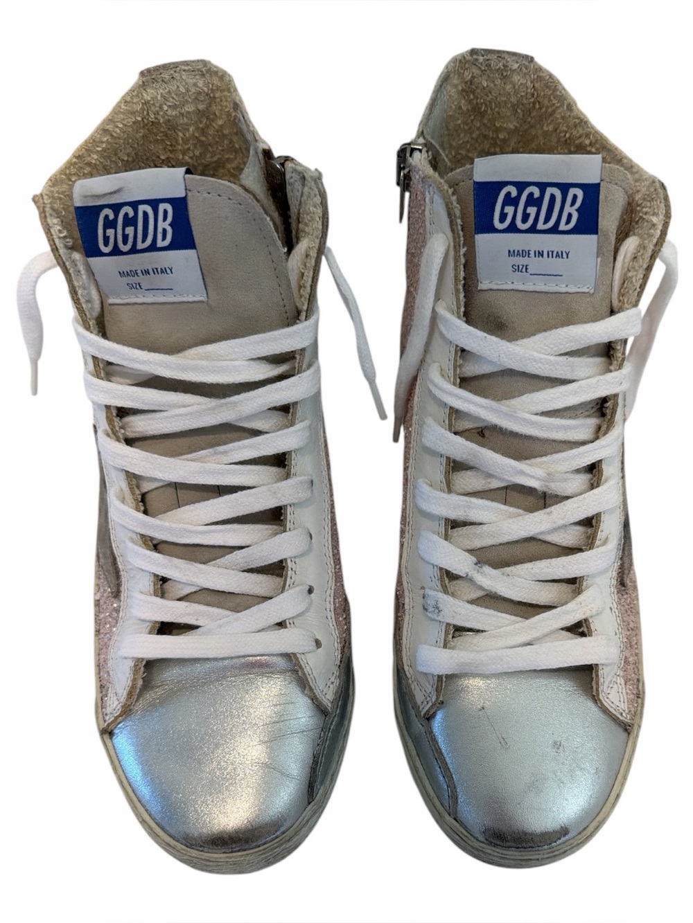 GOLDEN GOOSE Francy Pink Glitter Leather Star Hi Top Sneakers size 6 EU size 36